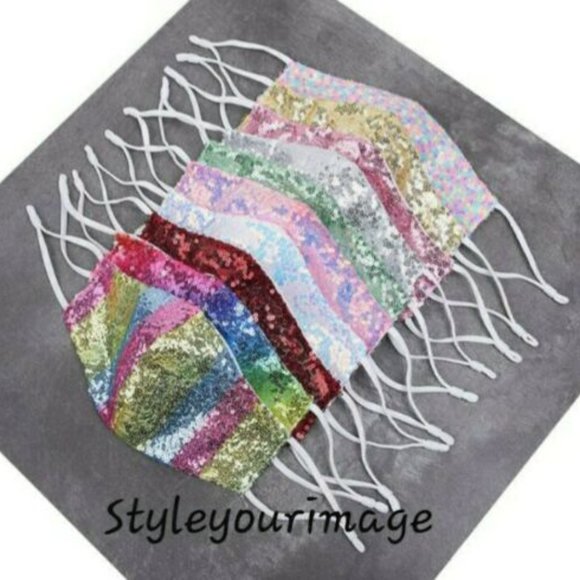 Kids Sequin Face Mask (Shiny Sparkly Washable/ Reusable) With Filter Pockets - Picture 3 of 12